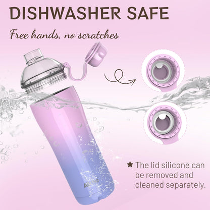 Allcho Insulated Water Bottle for Women, 18oz Stainless Steel Leak Proof Tumbler with 2 Lids, BPA-Free Tritan Chug & Straw Lid, Double Wall Vacuum Flask