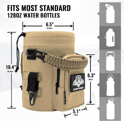 NATURE PIONEOR 32 64 128oz Tactical Water Bottle Pouch, Multi-Function Tactical Water Bottle Bag with Adjustable Shoulder Strap, Half/One Gallon Molle Strap Carrier Holder