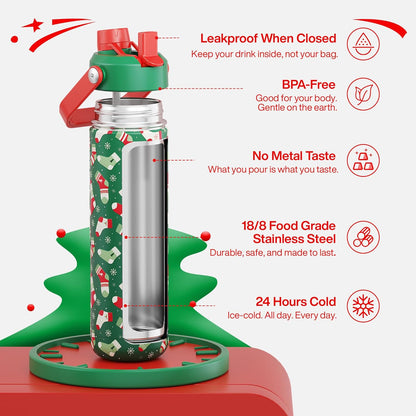 ENCOOL Insulated Water Bottle with Straw Stainless Steel Water Bottle, Leak-Proof, BPA-Free, Double Wall Vacuum Keeps Cold for 24 Hours for Sports, Travel, School (26 oz, Cotton Candy) - Colors C