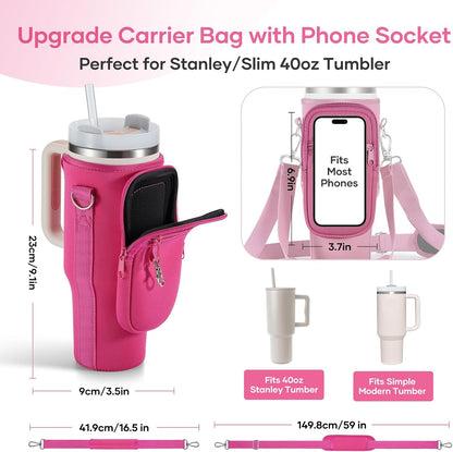 linmaya Water Bottle Carrier Bag for Stanley Cup 40/30oz with Phone Holder Pockets,Neoprene Water Bottle Cross-body Bag with Adjustable Shoulder & Hand Strap Stanley Cup Accessories
