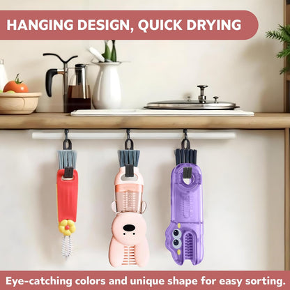 Cup Lid Cleaning Brush, 3 in 1 Lid Cleaner for Tumblers and Water Bottles, Gap Cleaning Brush with Straw Hole Detail Tool, Multifunctional Brush for Daily Use (Pink Purple)
