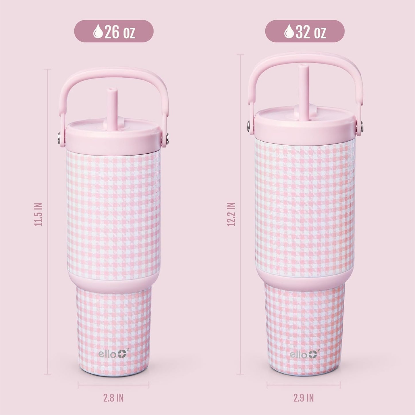 Ello Oasis Go+ 26oz Tumbler with Top Handle and Retracting Straw | Reusable Insulated Stainless Steel Cup, 100% Leakproof Water Bottle, 24 Hours Cold, Cup Holder Friendly For Travel | Wild Rasberry