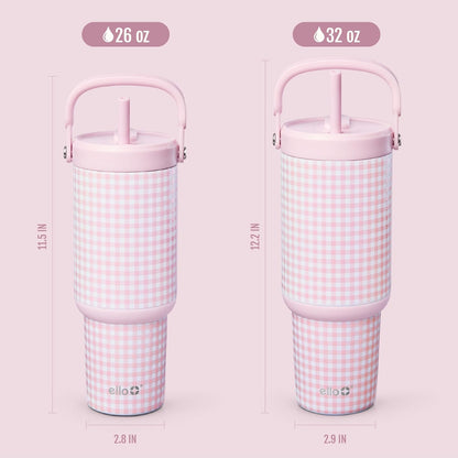 Ello Oasis Go+ 26oz Tumbler with Top Handle and Retracting Straw | Reusable Insulated Stainless Steel Cup, 100% Leakproof Water Bottle, 24 Hours Cold, Cup Holder Friendly For Travel | Wild Rasberry
