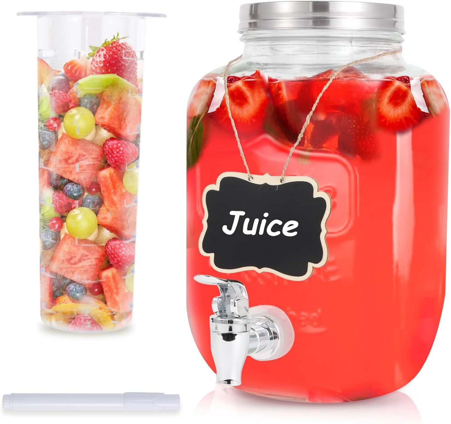 1 Gallon Glass Drink Dispensers For Parties-Set of 2,Drink Dispenser with Fruit Infuser & Stand,Juice or Beverage Dispenser for BBQ, Picnic, Party,Laundry Detergent Dispenser