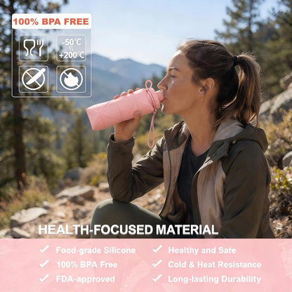Collapsible Water Bottle 20oz (600ml), BPA-Free Silicone Foldable Portable Lightweight Reusable Water Bottle with Leak-Proof Lid & Lanyard for Outdoor Travel Cycling Gym & Camping (Green)