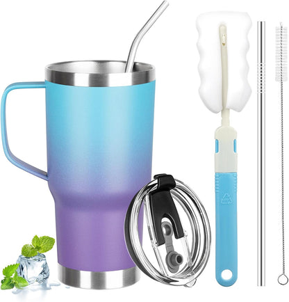 20 oz Tumbler with Handle, Stainless Steel Insulated Tumbler with Lid and Straw, Double Wall Vacuum Coffee Mug Tumbler, Insulated Coffee Thermal Cup for Cold and Hot (Light Purple)