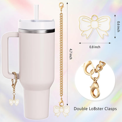 Compatible with Stanley Cup Accessories - 3Pcs 10mm Bow Straw Topper Compatible with Stanley Cup Straw Cover Cap, 2pcs Pink Bow Charms for Stanley 30&40 Oz Tumbler with Handle