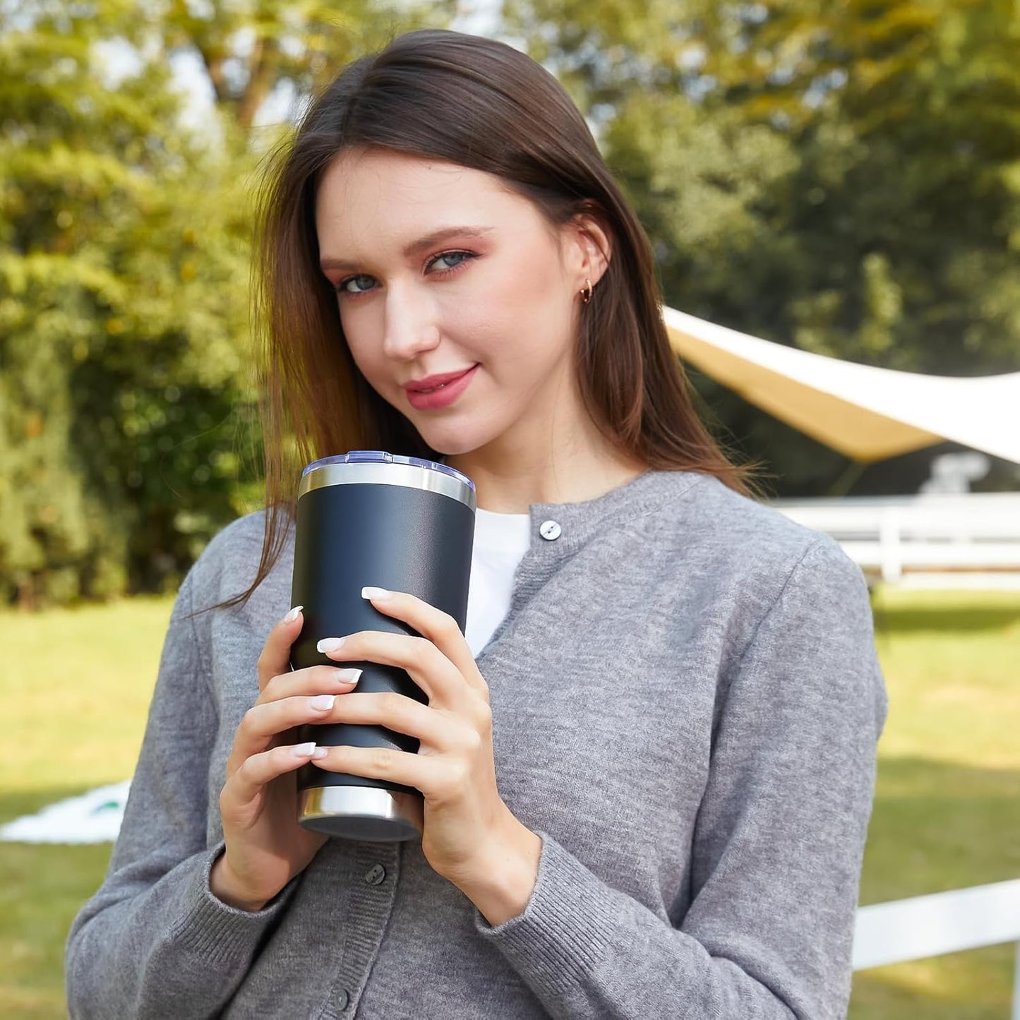 MEWAY 30oz Tumbler Double Wall Vacuum Insulated Travel Mug, Stainless Steel Tumbler with Lid, Durable Powder Coated Insulated Coffee Cup for Cold & Hot Drinks (Silver,1 PACK)