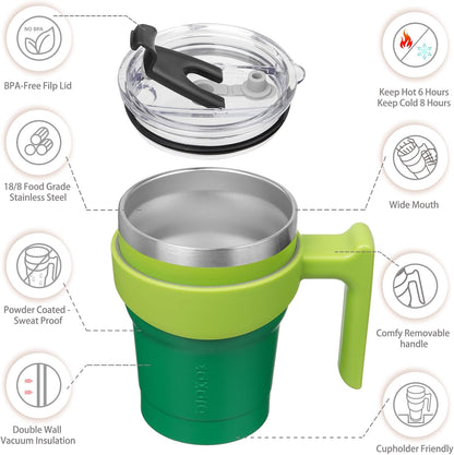 BJPKPK Tumbler With Handle And Straw Lid 40 oz Stainless Steel Insulated Coffee Tumbler Cups For Home, Office or Car,Turquoise