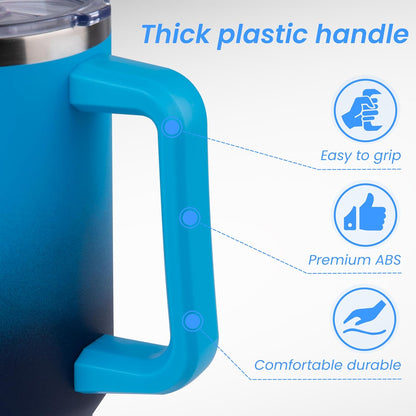 DOMICARE 40 oz Tumbler with Handle and Straw, Stainless Steel Tumbler with Lid and Straw, Reusable Vacuum Insulated Cup, Travel Coffee Mug, Blue, 1Pack