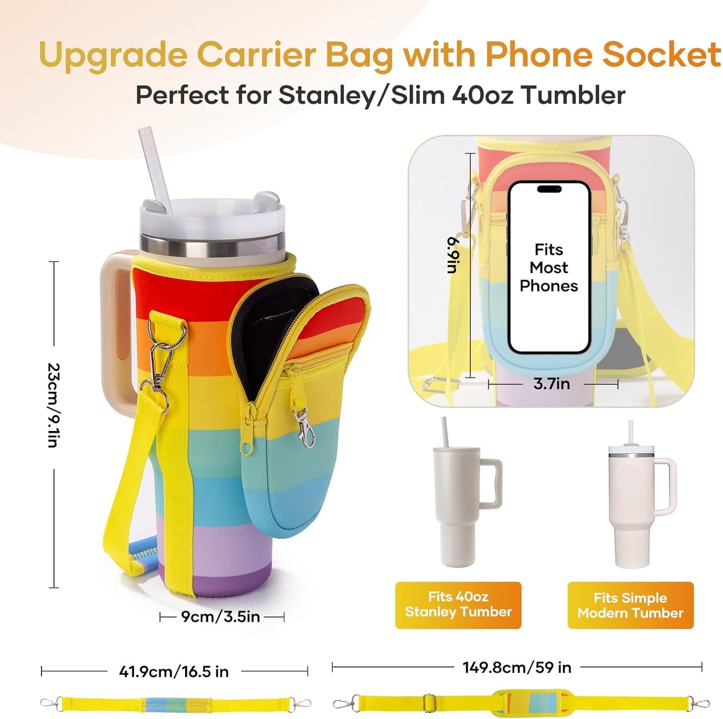linmaya Water Bottle Carrier Bag for Stanley Cup 40/30oz with Phone Holder Pockets,Neoprene Water Bottle Cross-body Bag with Adjustable Shoulder & Hand Strap Stanley Cup Accessories
