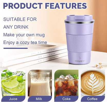 MOMSIV 12oz Travel Mug, Insulated Coffee Cup with Leakproof Lid, Travel Coffee Mug Vacuum Stainless Steel Double Walled Reusable Coffee Cup for Hot and Cold Water Coffee