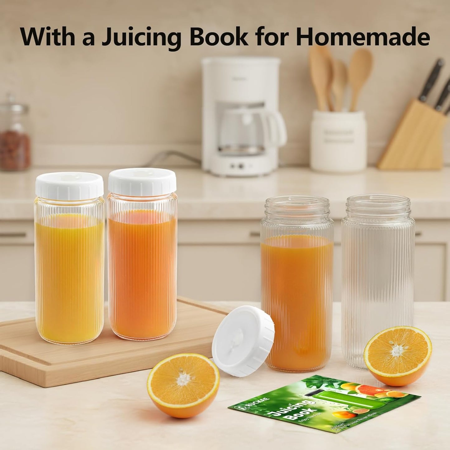 Ruckae 16oz 10 Pack Juice Bottles, Glass Bottles with Lids, Smoothie Cup Lids and Straws, Water Bottle Mason Jar Drinking Glasses for Juicing, Smoothies, Kombucha