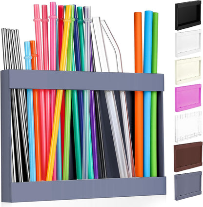 Qinyoung Acrylic Straw Holder for Cabinet Door with Double Sided Adhesive Tape Reusable Straw Organizer Tumbler Storage Kitchen Accessories Container for Counter Cupboard(Classic,Large,Transparent)