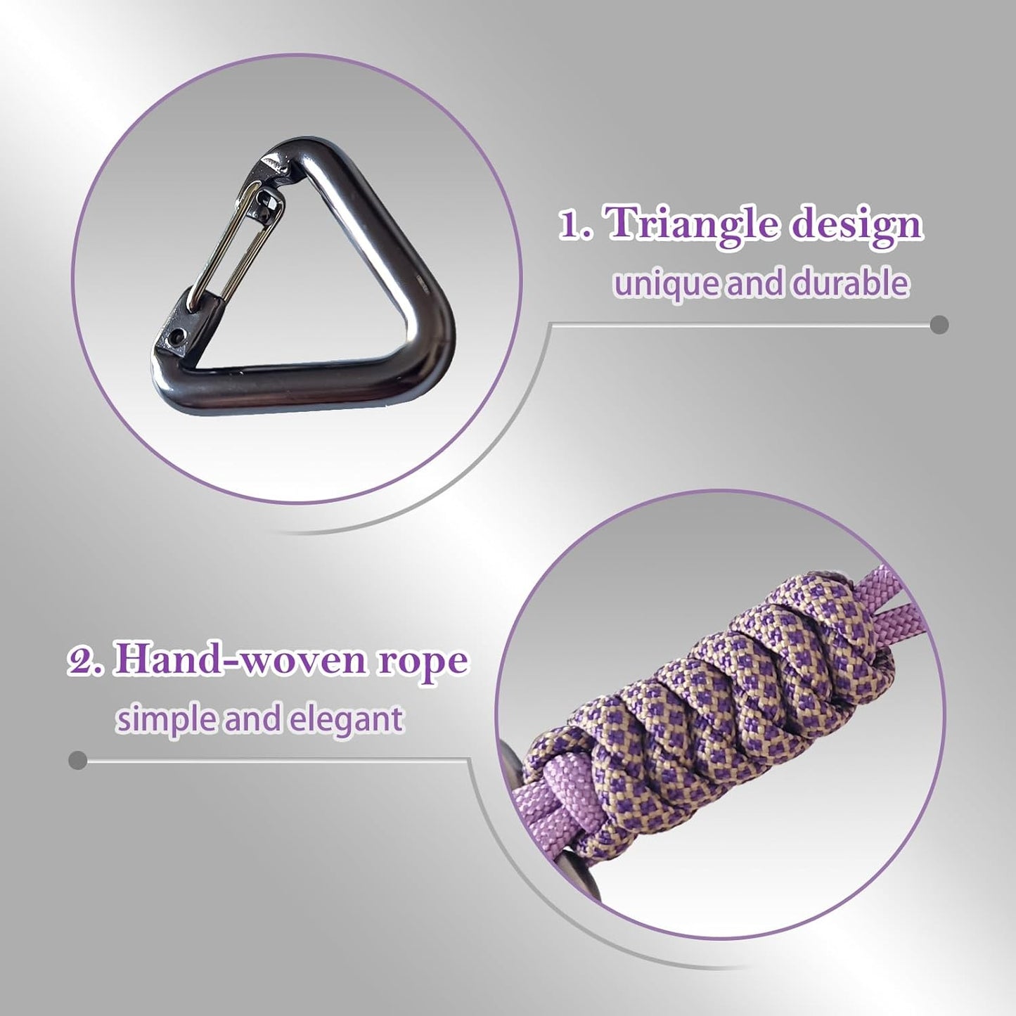 Paracord Keychain - Triangle/D-Shaped Carabiner Clip with Lanyard for Hanging Water Bottle, Key, Backpacks and More