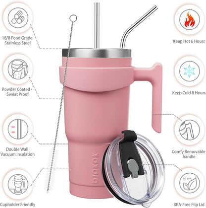 BJPKPK Tumbler With Handle And Straw Lid 40 oz Stainless Steel Insulated Coffee Tumbler Cups For Home, Office or Car,Turquoise