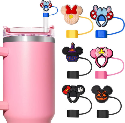 6PCS Pink Black Girl Straw Covers for Stanley Cup，Cute Silicone Straw Topper for 10mm Drinking Straw Tip Covers Stanley Cup Accessories
