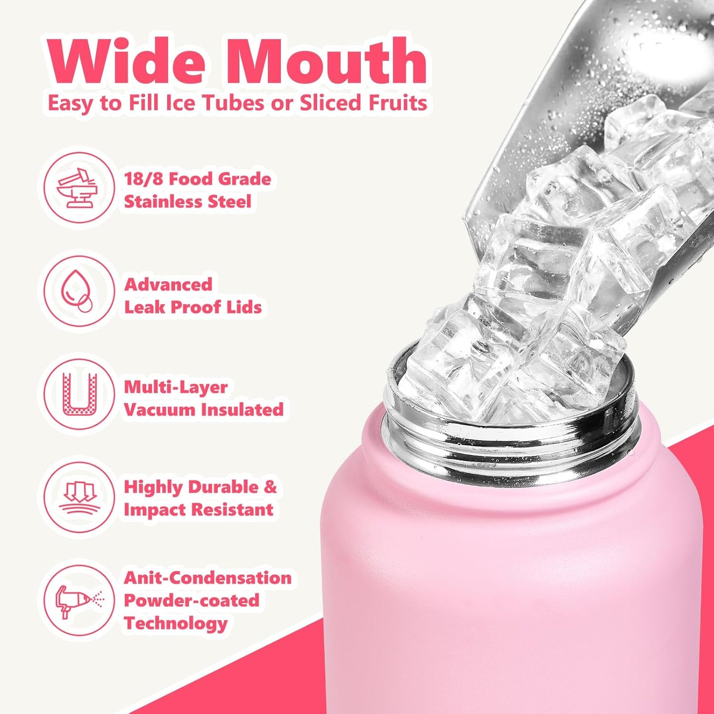 Insulated Water Bottle with Lid & Boot & Stickers, 24 oz Stainless Steel Sweat Free Bottle Keep Cold 24H, BPA-Free Sports Wide Mouth Water Bottle, BlueBlack