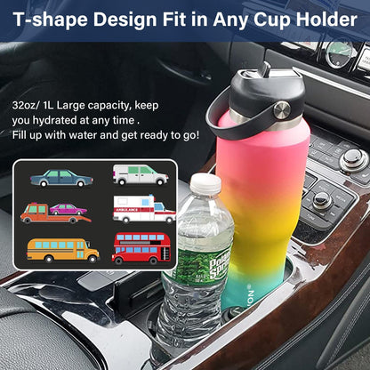 HYDROWION 32oz Stainless Steel Water Bottle(Cold for 48 Hrs, Hot for 24 Hrs),Double Wall Vacuum Insulated Water Bottle with Straw Lid, Spout Lid and Flex Cap, Fit in Any Car Cup Holder,Black