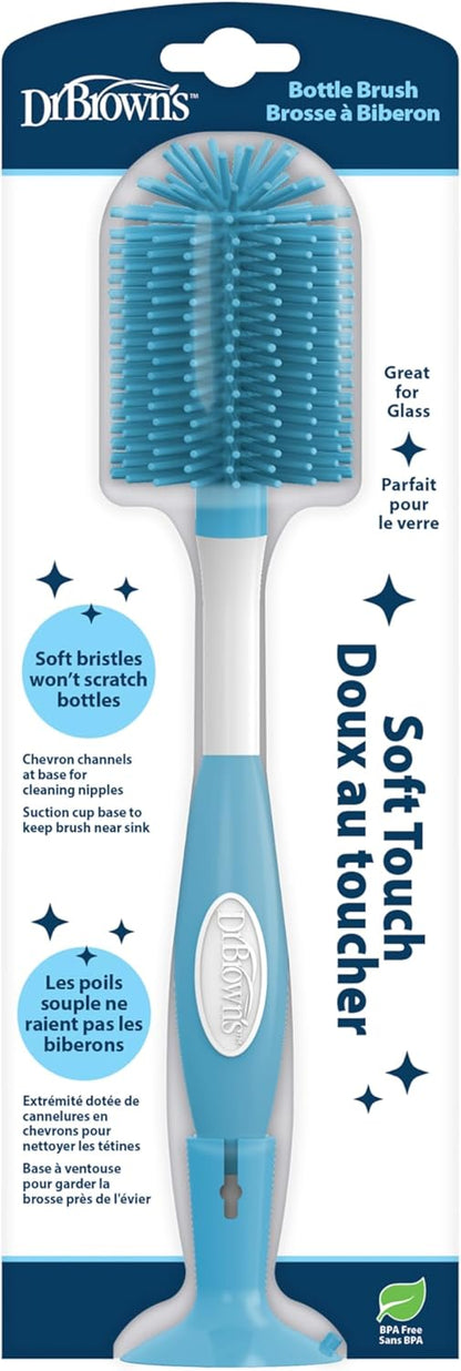 Dr. Brown's Soft Touch No Scratch Baby Bottle Cleaning Brush Nipple Cleaner with Stand and Storage Clip, BPA Free, Blue 1-Pack