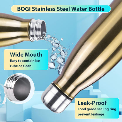 BOGI 17oz Insulated Water Bottle Double Wall Vacuum Stainless Steel Water Bottles, Leak Proof Metal Sports Water Bottle Keeps Drink Hot and Cold - Perfect for Outdoor Sports Camping Biking (Purple)
