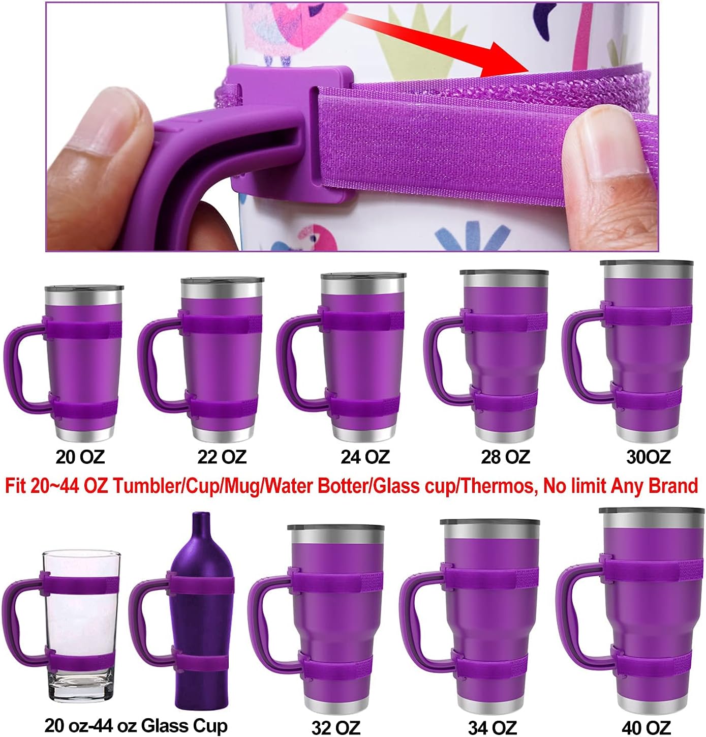 20 Oz 30 Oz 40 Oz Tumbler Handle Adjustable Fit for YETI, RTIC, Ozark Trail, Travel Mug Cup, SIC, Rambler, and All Brands Tumbler Cup