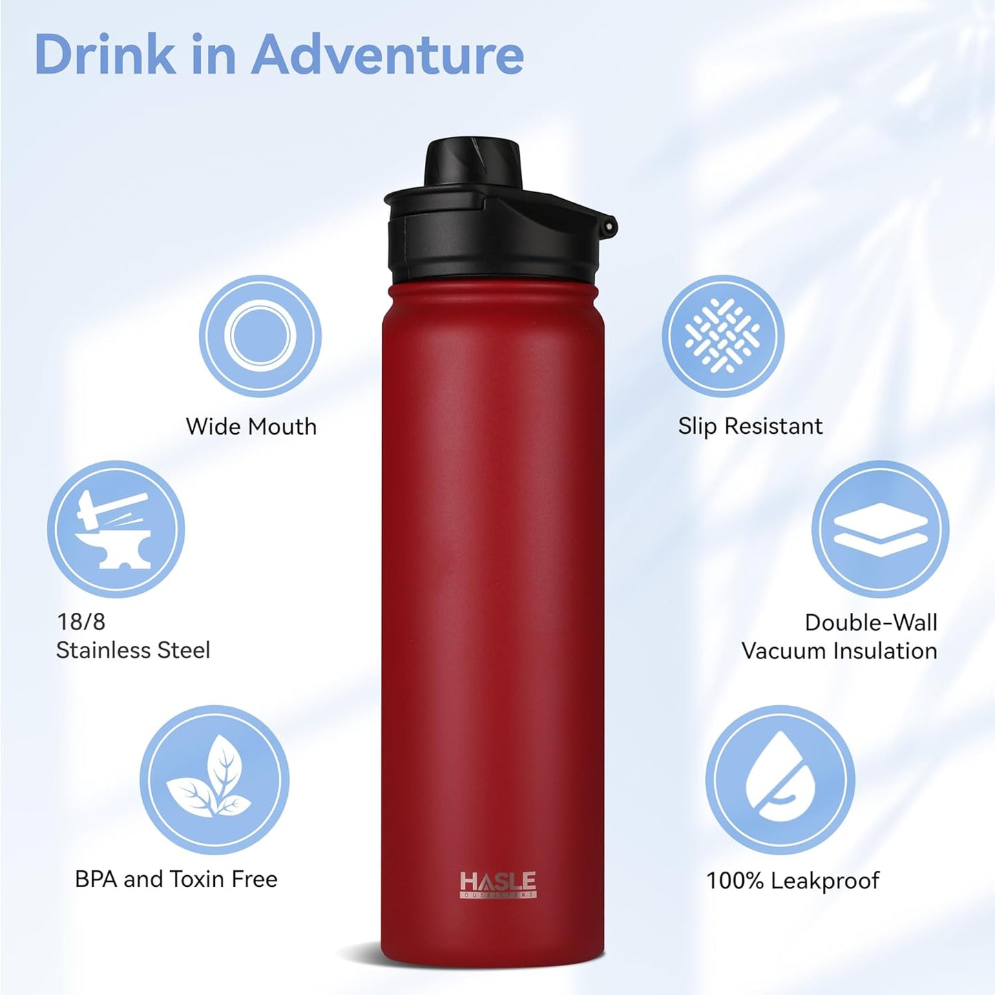 HASLE OUTFITTERS 32 oz Insulated Water Bottle Stainless Steel Double Walled Vacuum Sports Water Bottle with 2 Lids (Straw and Spout Lid) for Gym Camping Hiking(Black,1)