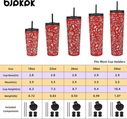BJPKPK 22oz Insulated Tumbler With lid And Straw Stainless Steel Tumblers Travel Coffee Mug Reusable Thermal Cup,Sky