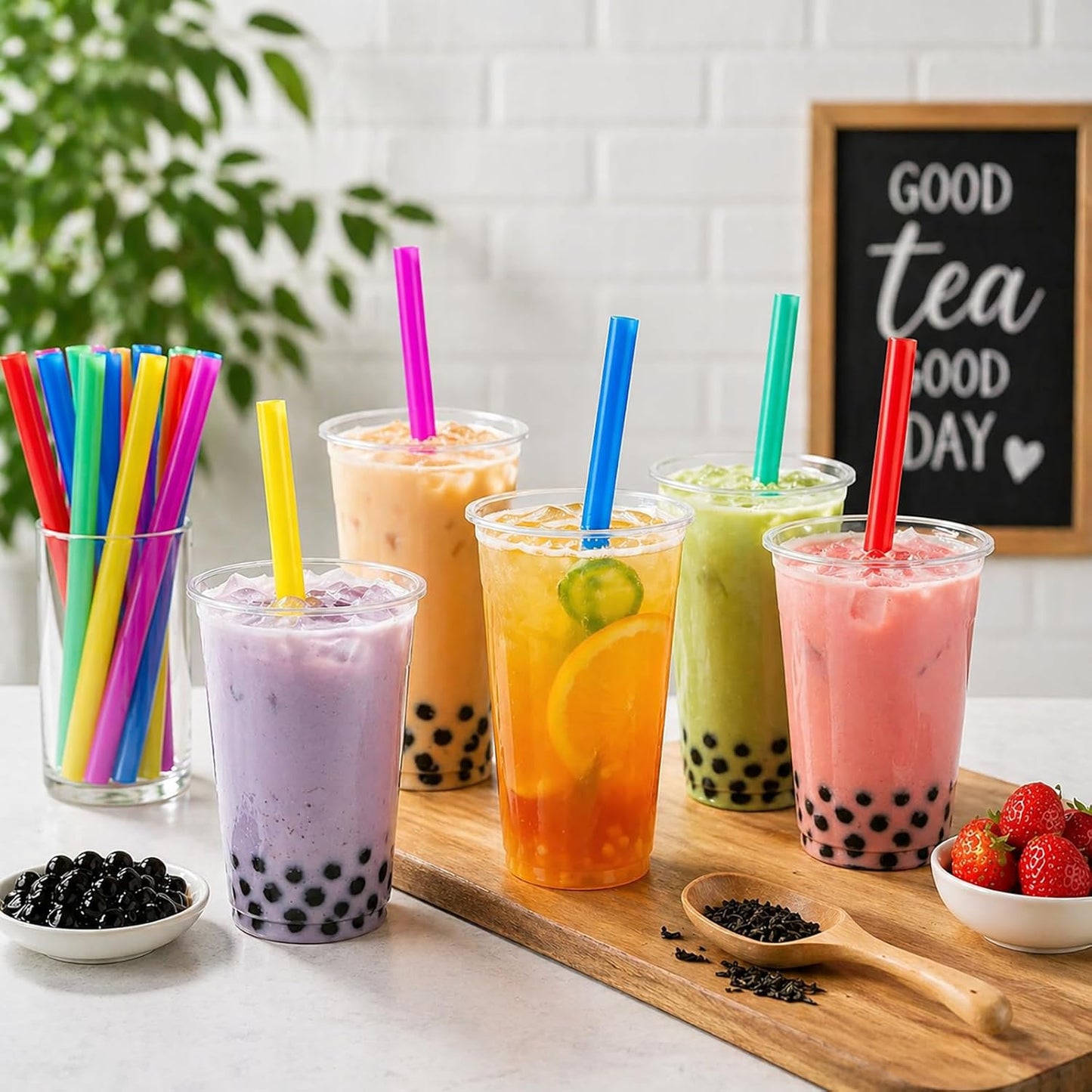 ALINK 100 Extra Large Plastic Bubble Tea Smoothie Straws, 1/2" Wide X 8 1/2" Long Jumbo Boba Straws for Milkshakes, Milk Tea, Slush, Juice, Party