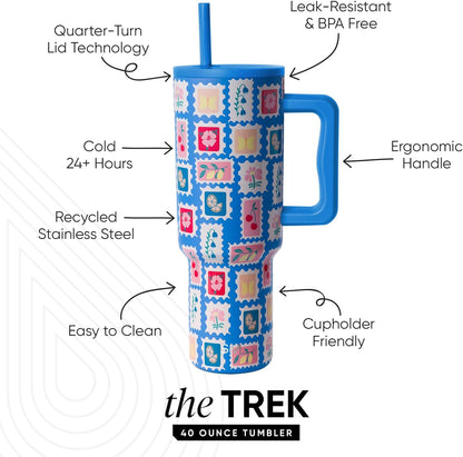Simple Modern 40 oz Trek Tumbler with Handle and Straw Lid | Cup Holder Friendly Insulated Stainless Steel Travel Mug | Sea Glass Sage - Colors B