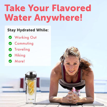Brimma Fruit Infuser Water Bottle - 32 oz Large, Leakproof Plastic Fruit Infusion Water Bottle for Gym, Camping, and Travel