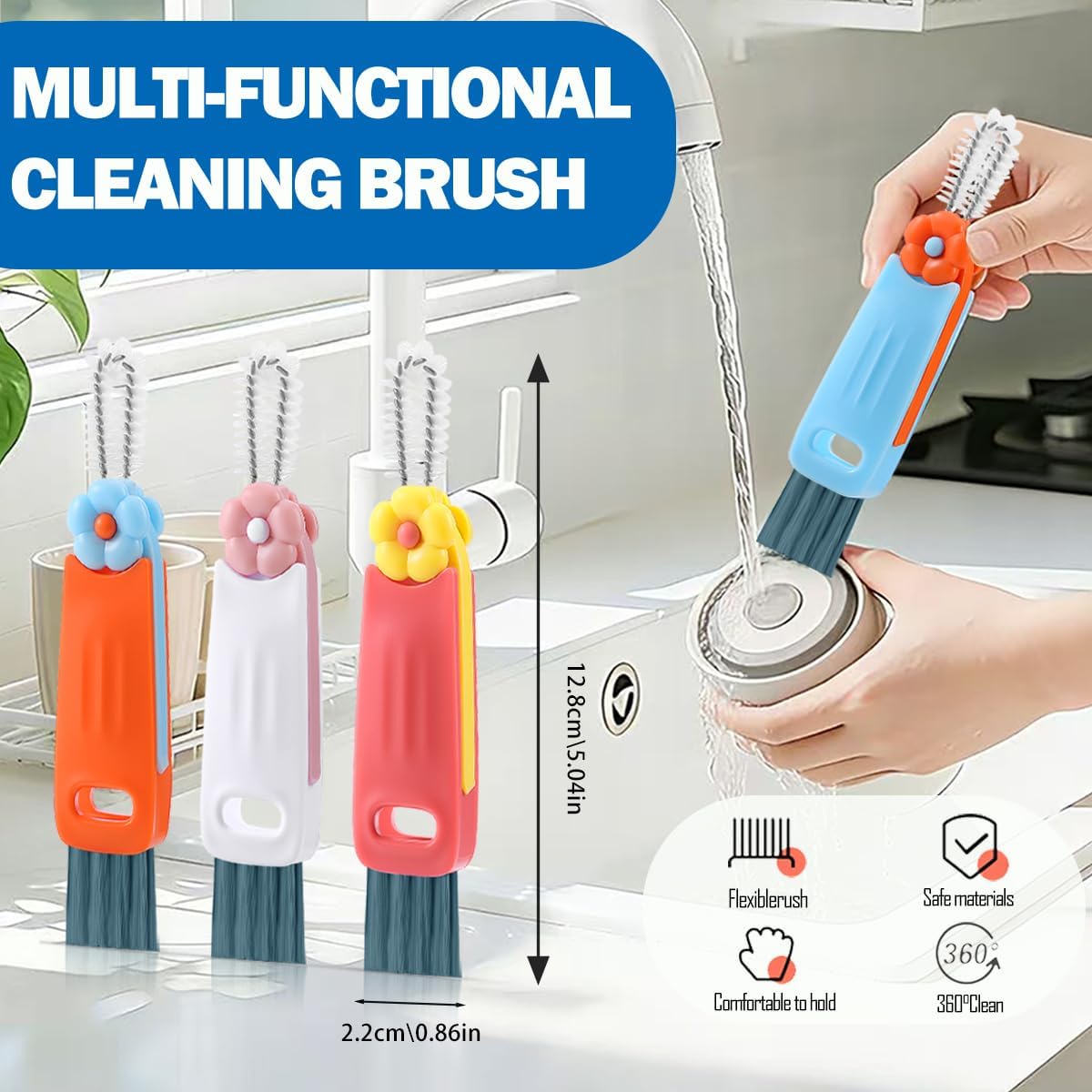 3 in 1 Cup Lid Cleaning Brush, 4PCS Multifunctional Crevice Cleaning Brush for Water Bottle Insulated Cup Tumbler Lid Groove Narrow Space Detail Cleaner Home Kitchen Gadgets