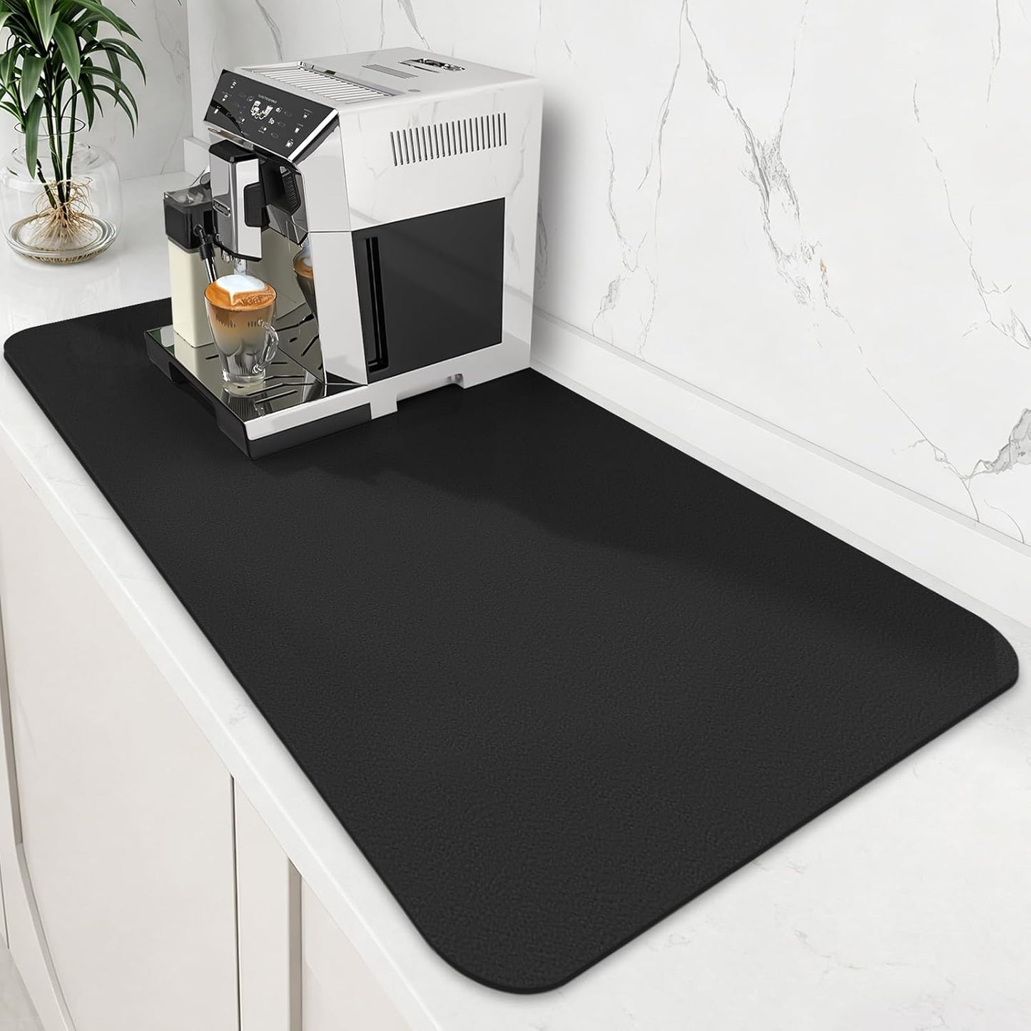 WISELIFE Coffee Mat Super Absorbent Dish Drying Mat Coffee Bar Accessories Match with Machine Large Drying Mats for Kitchen Counter 12" W x 19" L, Black