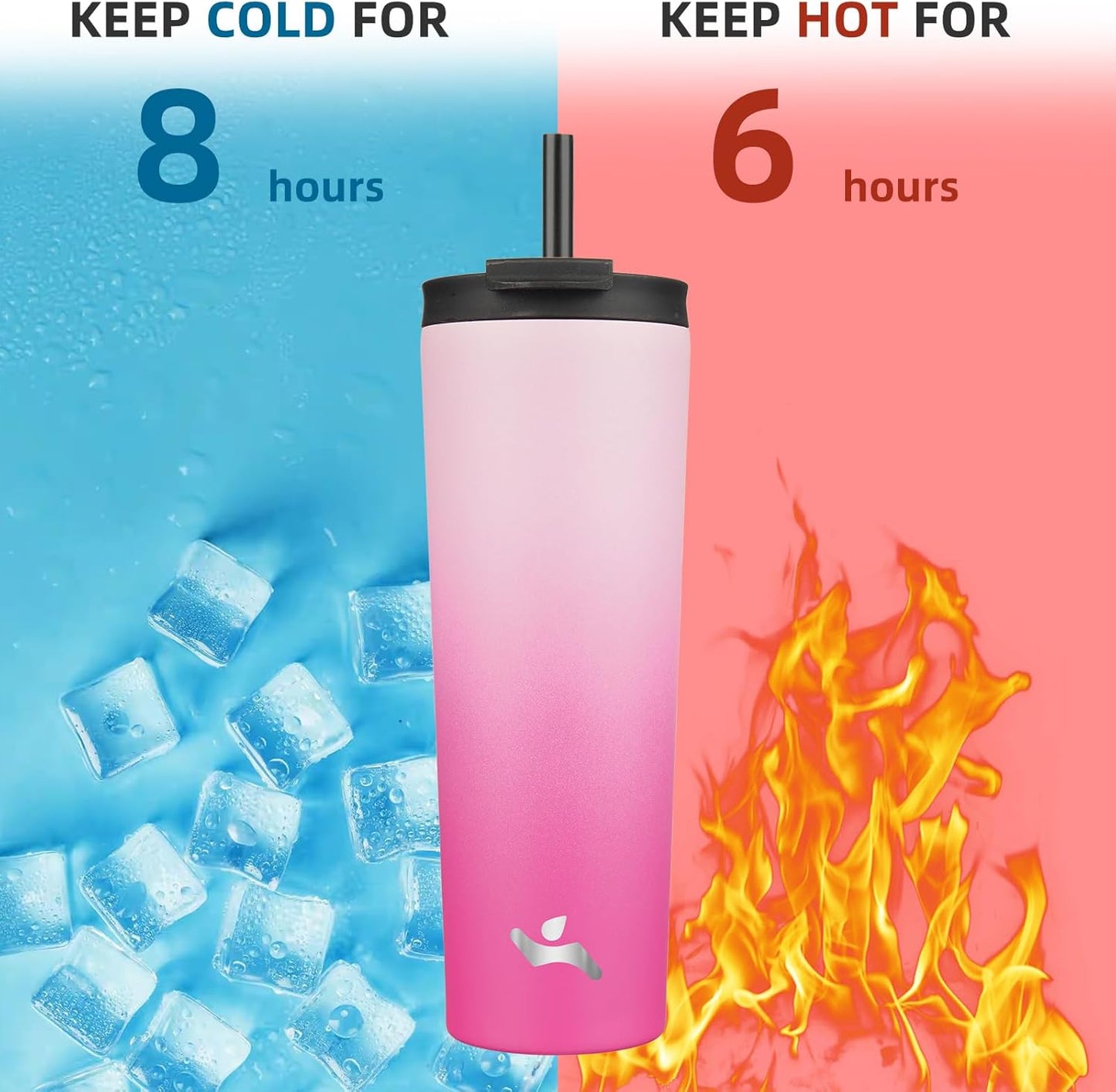 Konokyo 30 OZ Insulated Tumbler with Lid and 2 Straws Stainless Steel Water Bottle Vacuum Travel Mug Coffee Cup,Pastel Sunset