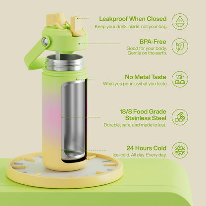 ENCOOL Insulated Water Bottle with Straw Stainless Steel Water Bottle, Leak-Proof, BPA-Free, Double Wall Vacuum Keeps Cold for 24 Hours for Sports, Travel, School (26 oz, Cotton Candy) - Colors C