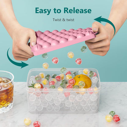 Optish 3 Pack Ice Trays for Freezer, 99 PCS Ice Cube Tray with Lid and Bin, Round Ice Cube Mold, Circle Ice Maker for Chilling Drinks (0.8 inch, Pink)