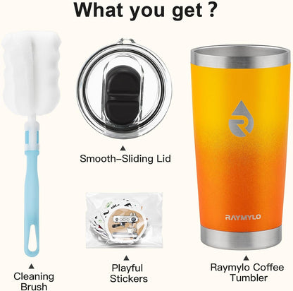 RAYMYLO Insulated Travel Coffee Tumbler 20oz, Detachable & Spill-Proof Slider Lid for Thorough Clean, Stainless Steel Reusable Coffee Mug with Lid Fits Most Car Cup Holder & BPA Free
