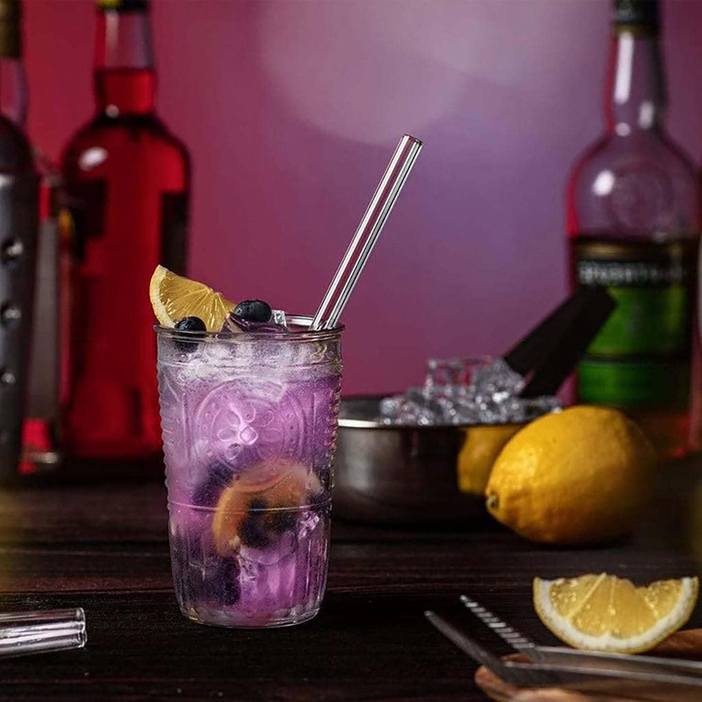 Reusable Glass Straws Shatter Resistant Clear, Skinny Glass Straw Bent Thin for 16 oz Cups Tumblers 9 inch 8mm