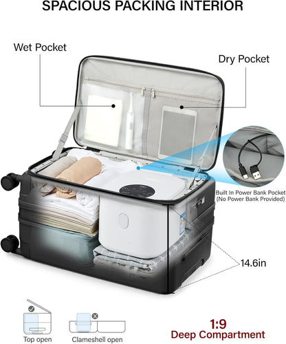 Hanke 20 Inch Expandable Carry On Luggage with Cup Holder 22x14x9 Airline Approved, Top Opening Hard Shell Suitcases with Wheels, Carry-On Travel Suitcase Trunk Luggage with Lock, Smoke White