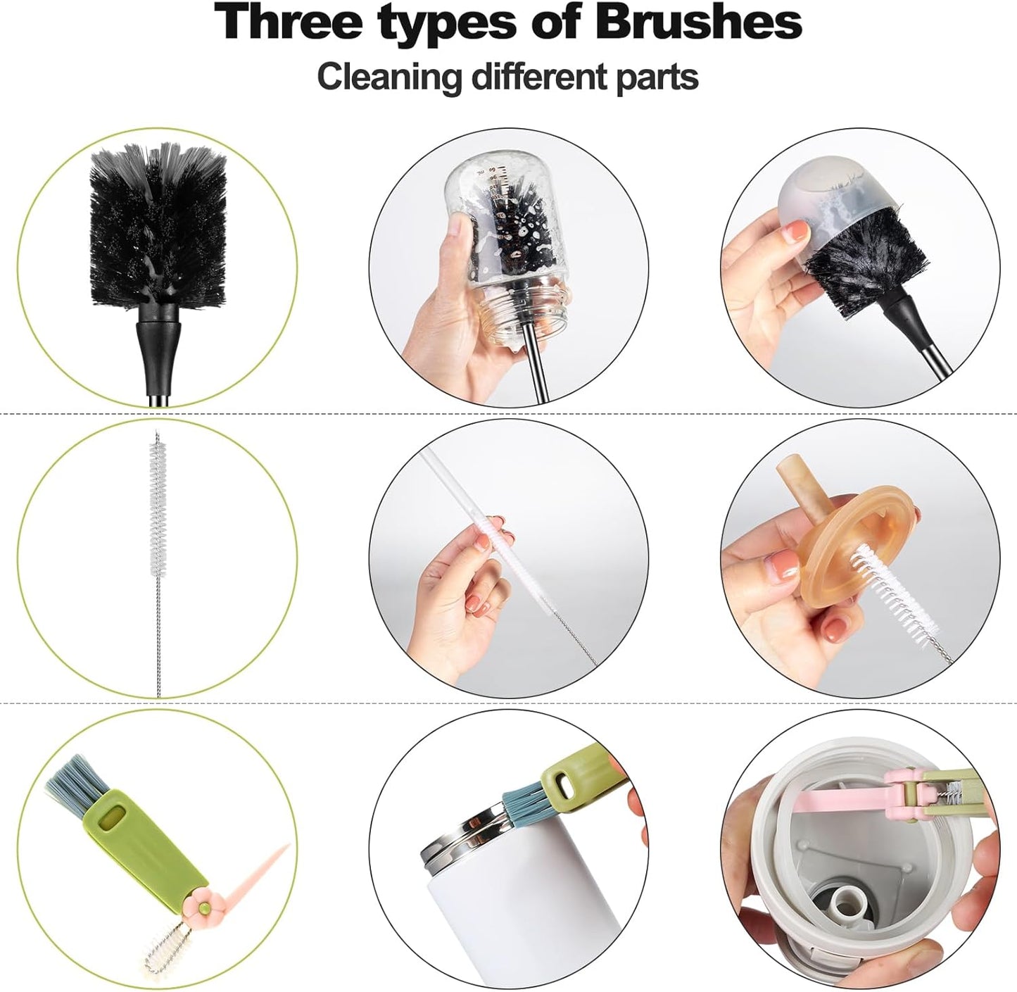 [4 Pack] Bottle Brush, 15 Inches Stainless Steel Long Handle Baby Bottle Scrub Cleaning Brushes with Straw & Lid Brushes for Sports Water Bottle, Cups, Coffee Mugs, Glasswares
