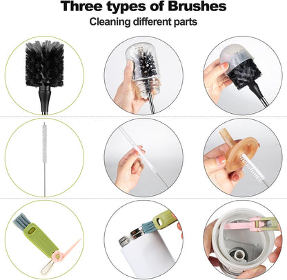 [4 Pack] Bottle Brush, 15 Inches Stainless Steel Long Handle Baby Bottle Scrub Cleaning Brushes with Straw & Lid Brushes for Sports Water Bottle, Cups, Coffee Mugs, Glasswares