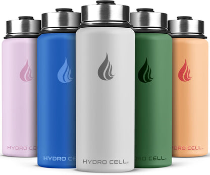 HYDRO CELL Stainless Steel Insulated Water Bottle with Straw - For Cold & Hot Drinks - Metal Vacuum Flask with Screw Cap and Modern Leakproof Sport Thermos for Adults (Neon 18oz)