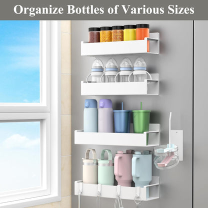 HuggieGems Magnetic Water Bottle Holder for Refrigerator, Cup Holder Organizer for Stanley and Tumbler for Kitchen, 4 Pack, Black