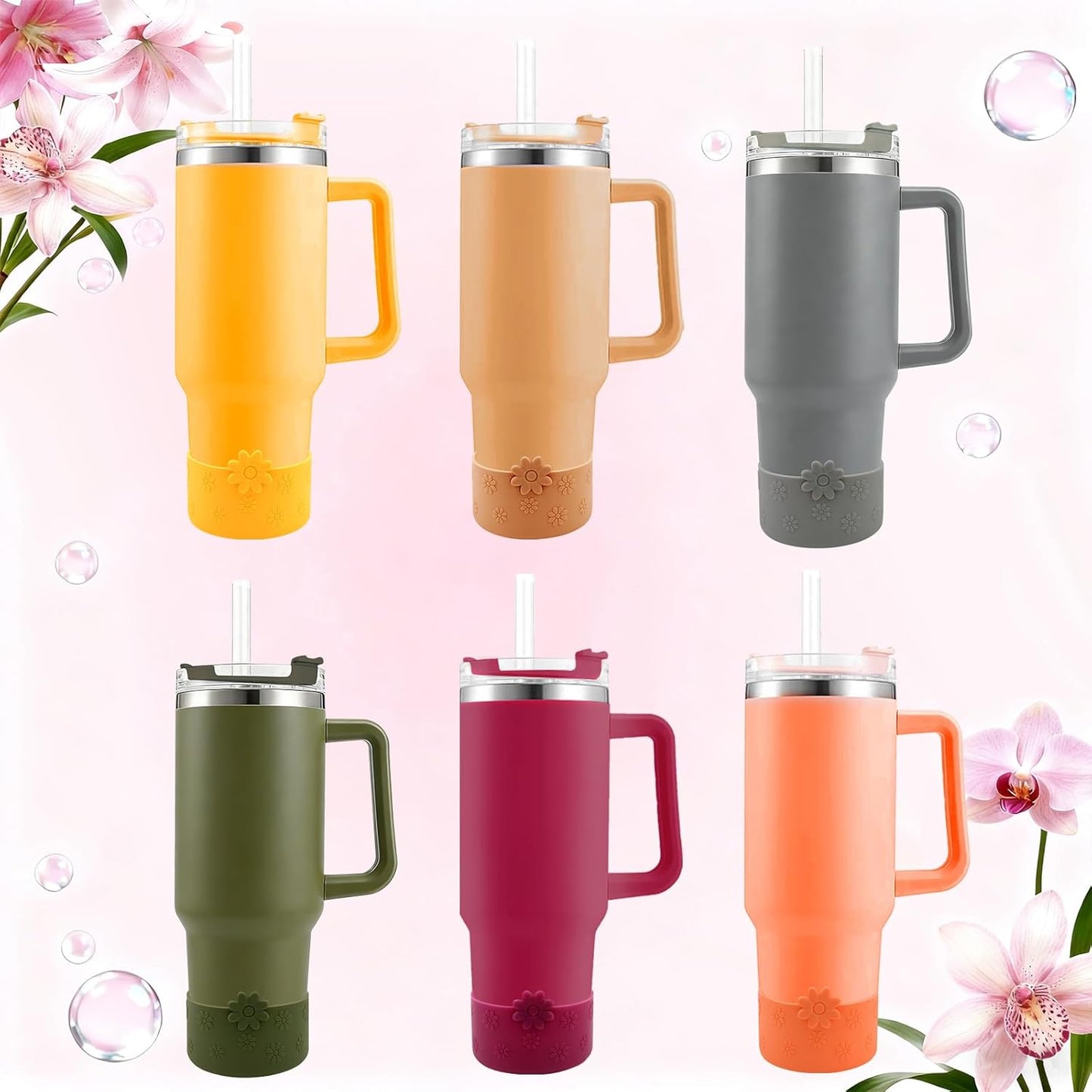 Hpbel Protective Silicone Boot for Stanley Cup Accessories Compatible with Stanley Cup Boot 40/30z and More Bottles with 2.95in Bottom for Water Bottle Flower Tumbler Accessories