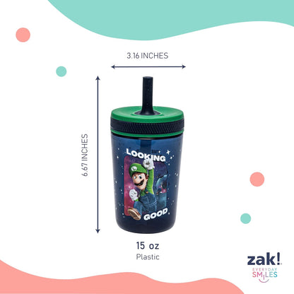 Zak Designs 15oz Bluey Kelso Tumbler Set, Leak-Proof Screw-On Lid with Straw Made of Durable Plastic and Silicone, Perfect Bundle for Kids, 2 Count (Pack of 1) - Colors A