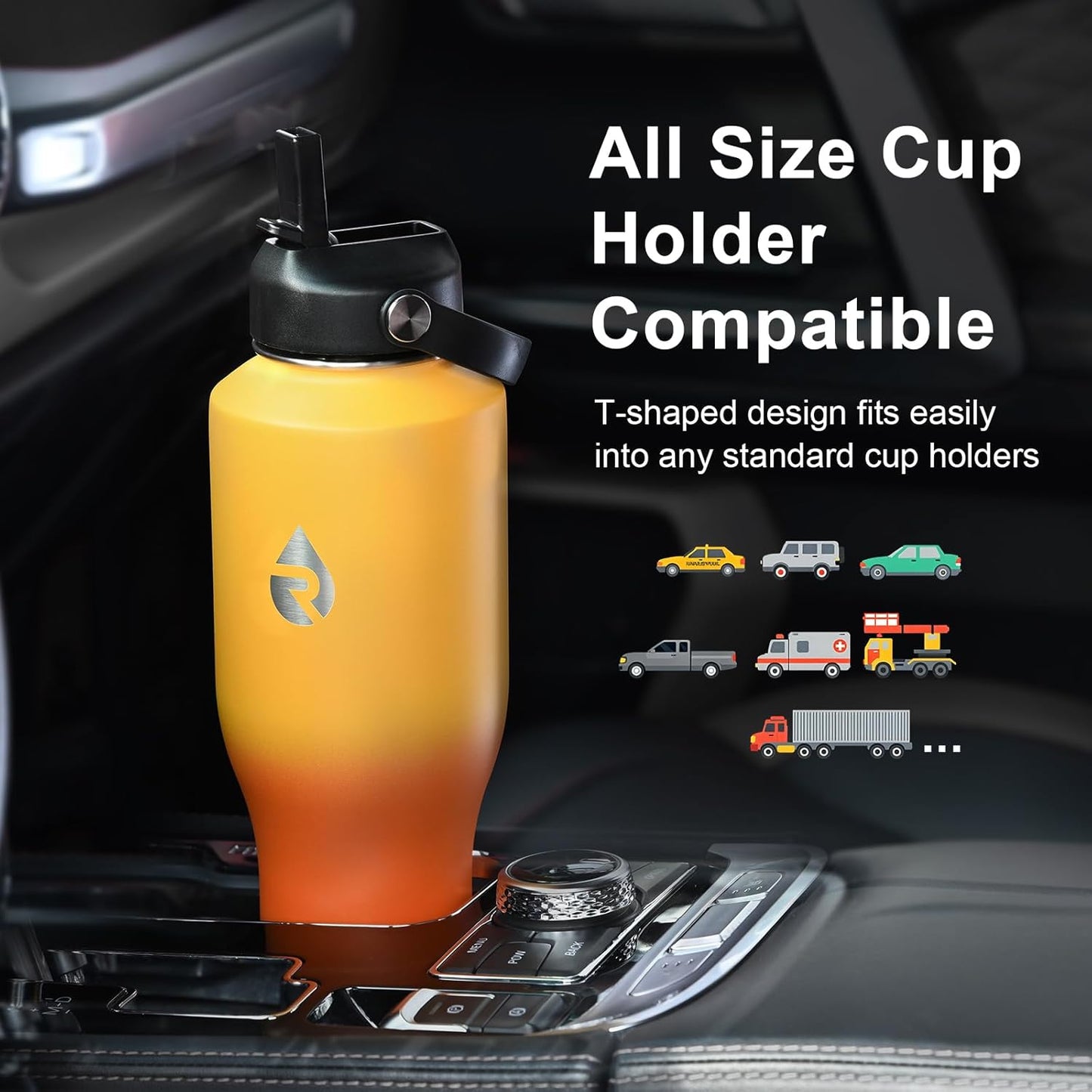 RAYMYLO 40 oz Insulated Water Bottle with Straw fit in Car Cup Holder, Triple Wall Vacuum Stainless Steel(Cold 48 hrs, Hot 24 hrs), Leakproof & Non-BPA, Hydro Travel Flask with Straw and Spout Lid