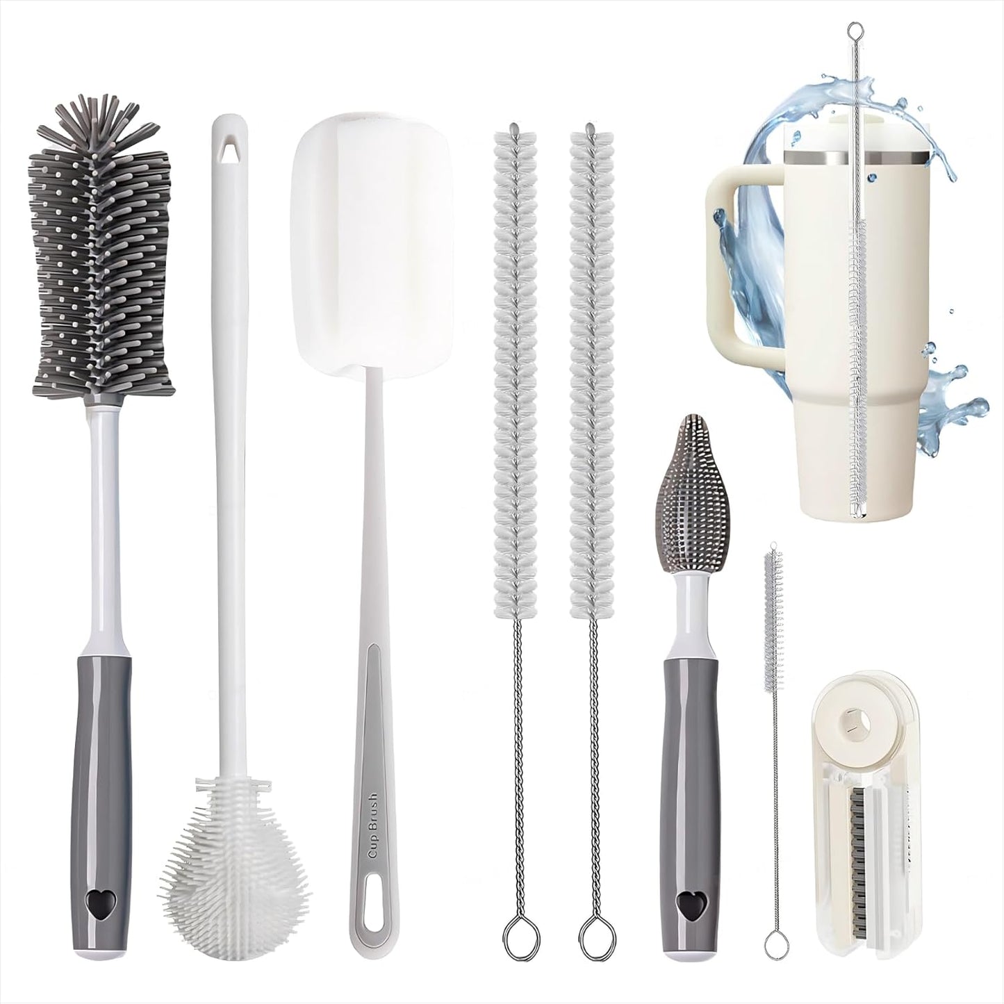 8Pcs Water Bottle Cleaner Brush Compatible with Stanley, Multipurpose Brush Cleaner Kit with Nylon Straw Brush 4 in 1 Bottle Gap Cleaner and Silicone Cup Cleaners