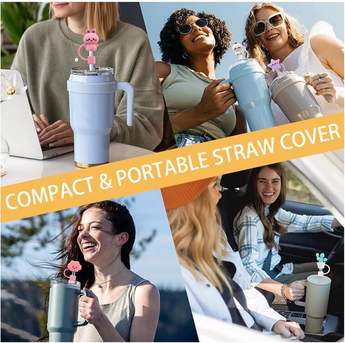15 PCS Cute Silicone Straw Cover Cap for Stanley Cup Accessories,Simple Modern Straw Covers,10mm Straw Topper Compatible with 30&40 Oz Tumbler