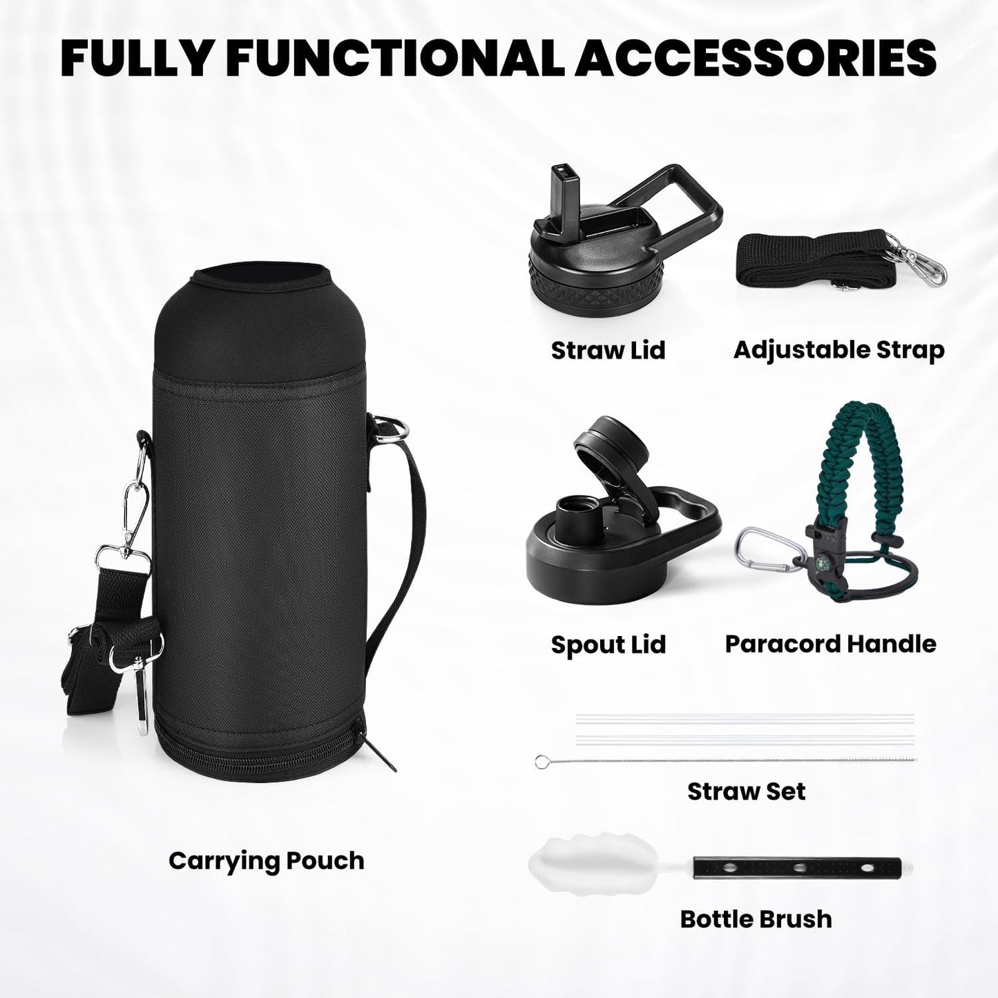 RAYMYLO One Gallon Water Bottle Insulated, Triple Walled Vacuum Stainless Steel (Cold for 48 Hrs), Leak Proof & Non-BPA, Large Water Flask Jug with Paracord Handle & Straw Spout Lids