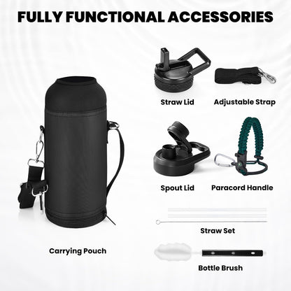 RAYMYLO One Gallon Water Bottle Insulated, Triple Walled Vacuum Stainless Steel (Cold for 48 Hrs), Leak Proof & Non-BPA, Large Water Flask Jug with Paracord Handle & Straw Spout Lids